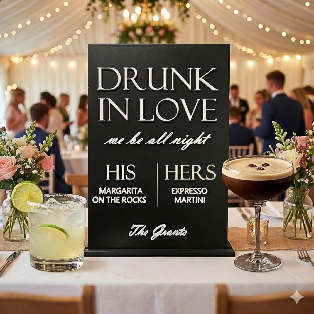 Custom Wedding Bar Menu Sign, Personalized Drink List, Reception Decor