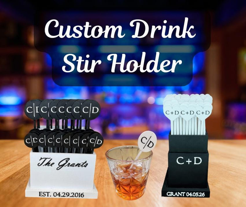 Personalized Drink Stirrer Holder, Custom Barware Display, Wedding Anniversary Decor